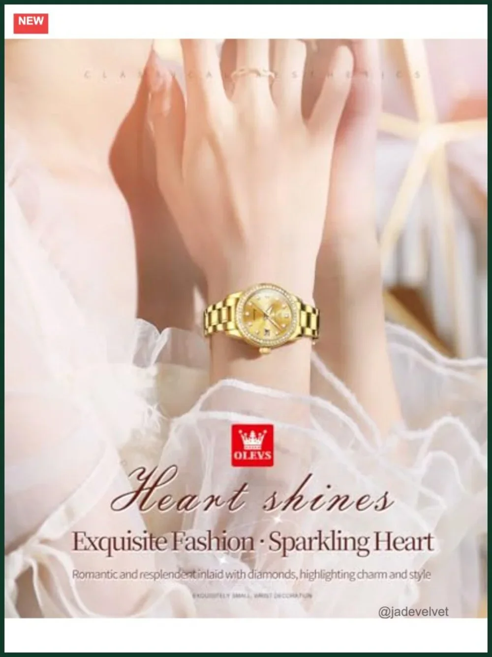 Women's Automatic Mechanical Watch with Diamonds, Gold Stainless Steel, 30M
